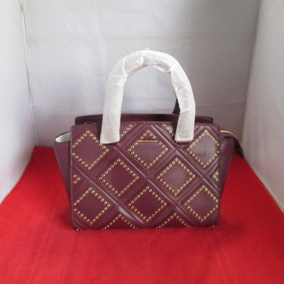 Michael Kors Selma Medium Grommet Top Zip Satchel $498 Plum #051 - Picture 1 of 15